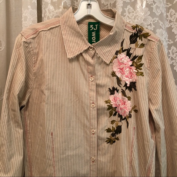 JOHNNY WAS * 3J Workshop Cream Embroidered Shirt - Picture 9 of 11